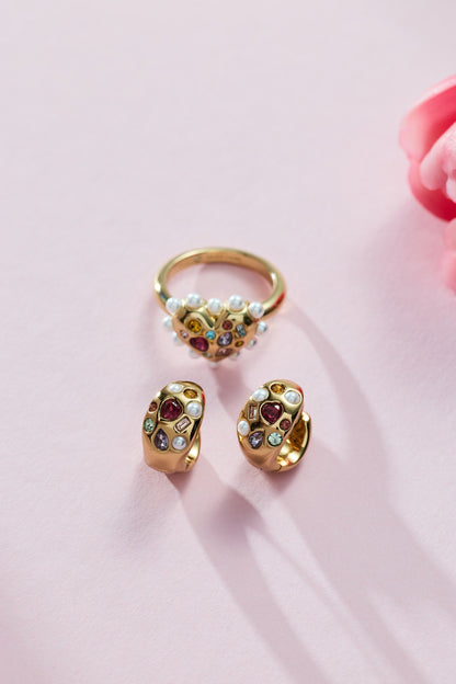 Gemstone Puffy Huggie Hoop Earrings