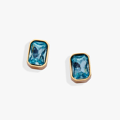 March Emerald-Cut Birthstone Stud