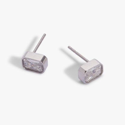 April Emerald-Cut Birthstone Stud Earrings