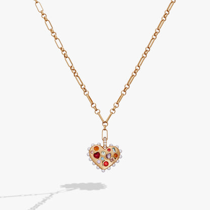 Puffy Heart Gemstone And Pearl Pendant Necklace
