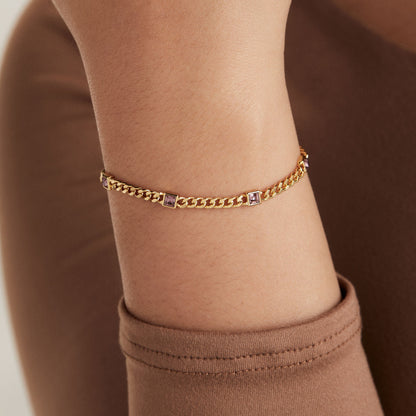 June Birthstone Light Amethyst Curb Chain Bracelet